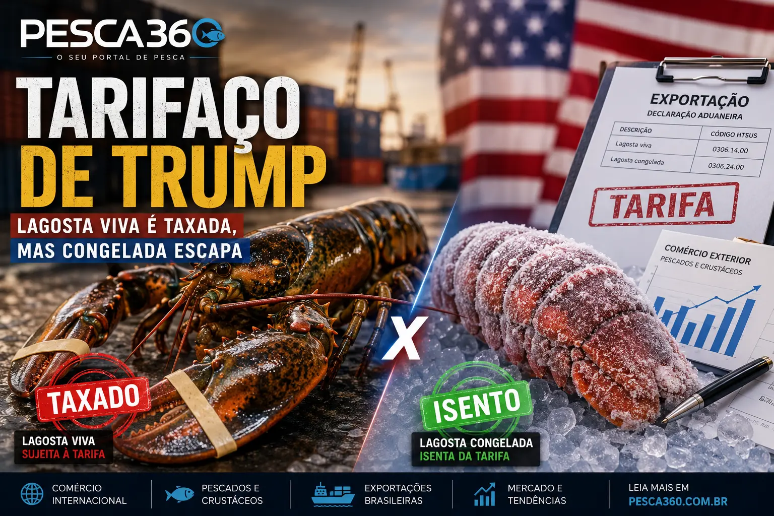 Tarifaço de Trump: lagosta viva é taxada, mas congelada escapa; veja lista de peixes e crustáceos isentos e tarifados
