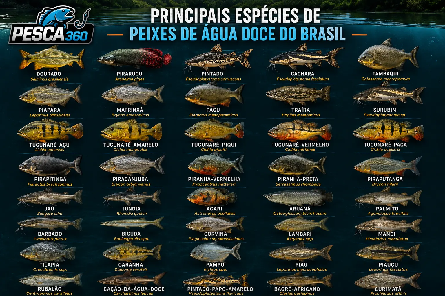 Esta lista, embora não exaustiva, ilustra a formidável variedade de peixes de água doce que ocorrem no Brasil.