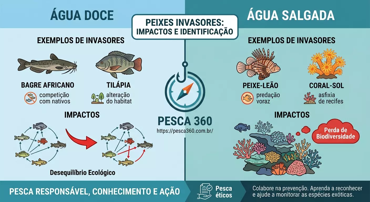 Peixes invasores são espécies que foram transportadas, intencionalmente ou acidentalmente